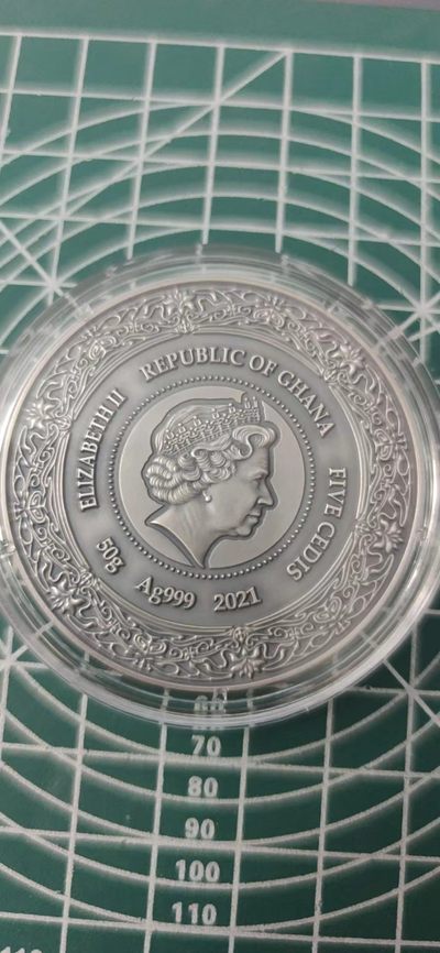 燕姐换藏第75拍 加纳2021年红发健康女神卜莉漪娣仿古彩色银币