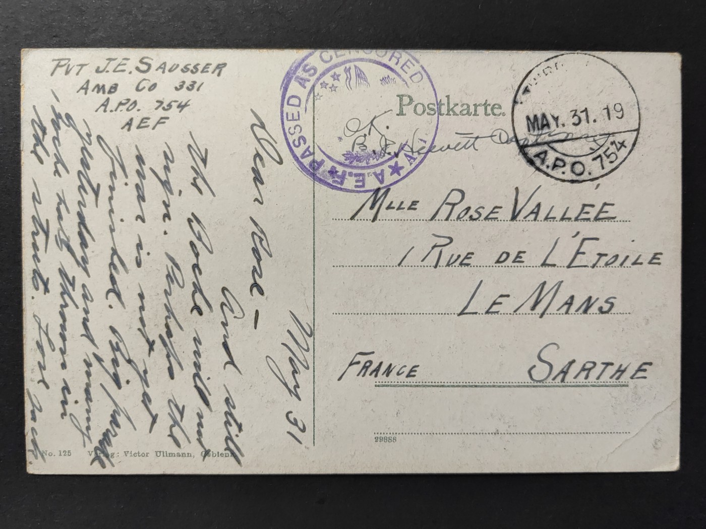 欧洲军邮片&欧洲片（拍卖）第②②场 军邮免邮资明信片（科布伦茨，摩泽尔河）