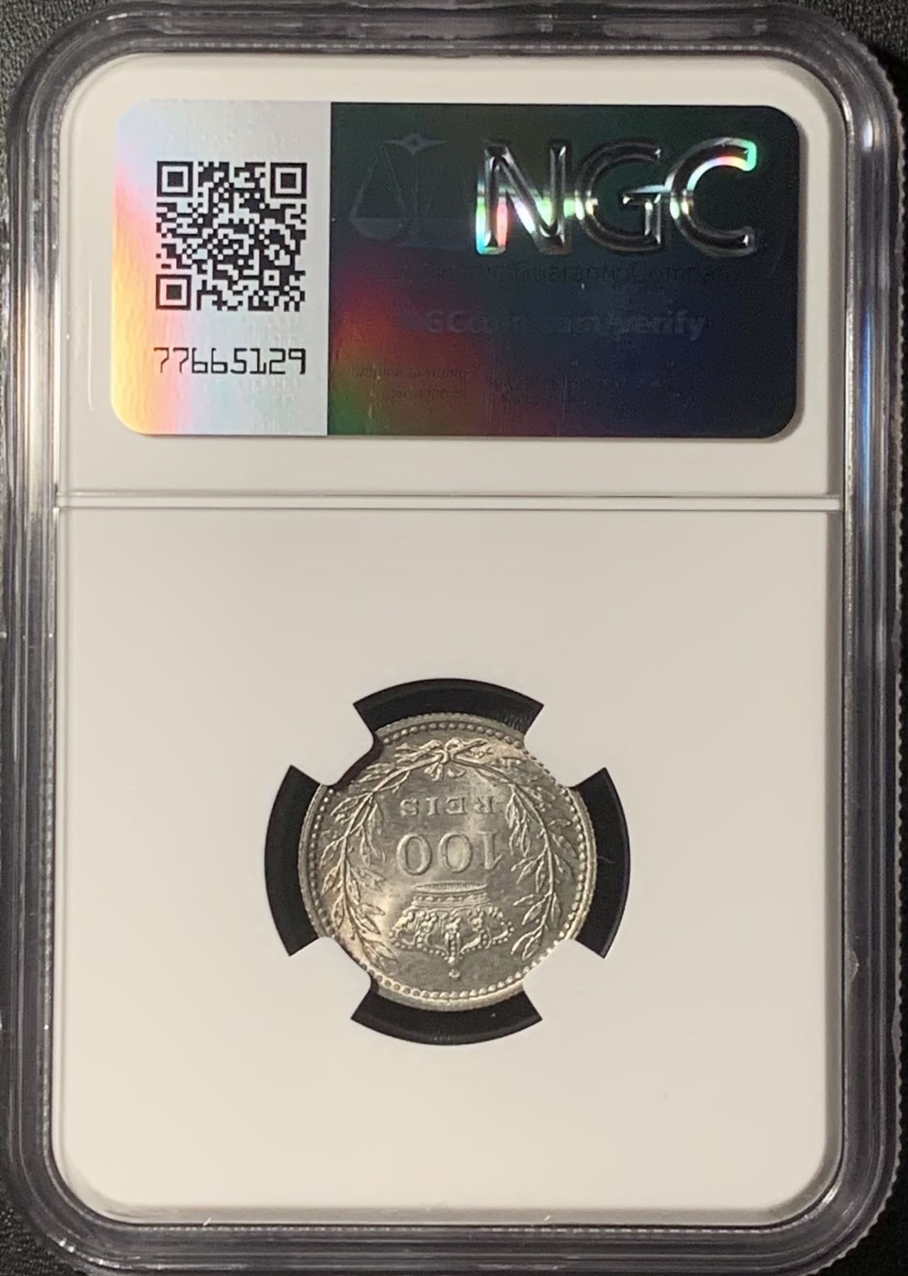 紫瑗钱币——第324期拍卖 葡萄牙 1910年 曼努埃尔二世 100瑞斯 银币 NGC MS64 五彩