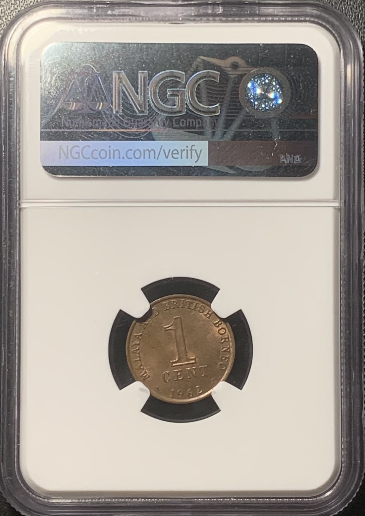 紫瑗钱币——第324期拍卖 马来亚 1962年 权杖 1分 铜币 NGC MS64 BN