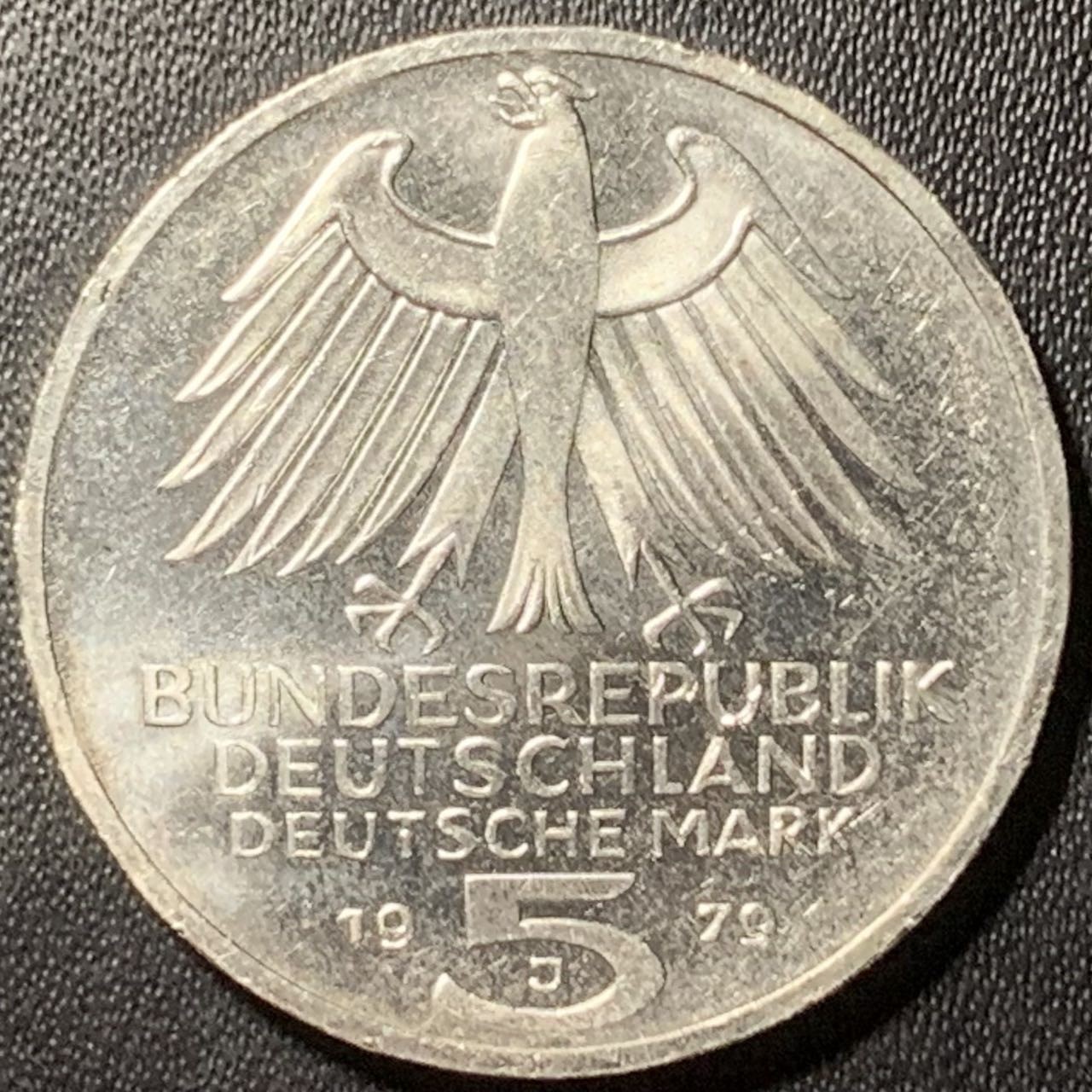 紫瑗钱币——第324期拍卖 联邦德国 1979年 D厂 德国考古学会诞辰125周年 5马克 11.2克 0.625银 UNC