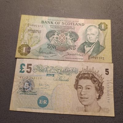 0起1加-纯粹捡漏拍-259纸币专场 - 英国英格兰银行5镑+苏格兰银行1镑2张一组