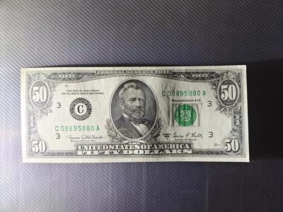 Unc 美国纸币 1969年C版 50美金纸币 右上角有轻微压 - Unc 美国纸币 1969年C版 50美金纸币 右上角有轻微压