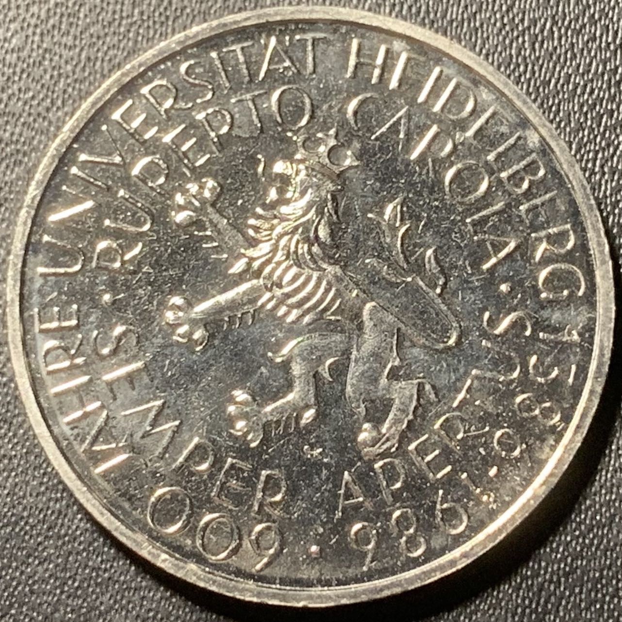 紫瑗钱币——第324期拍卖 联邦德国 1986年 D版 海德堡大学诞辰600周年 5马克 镍币 UNC