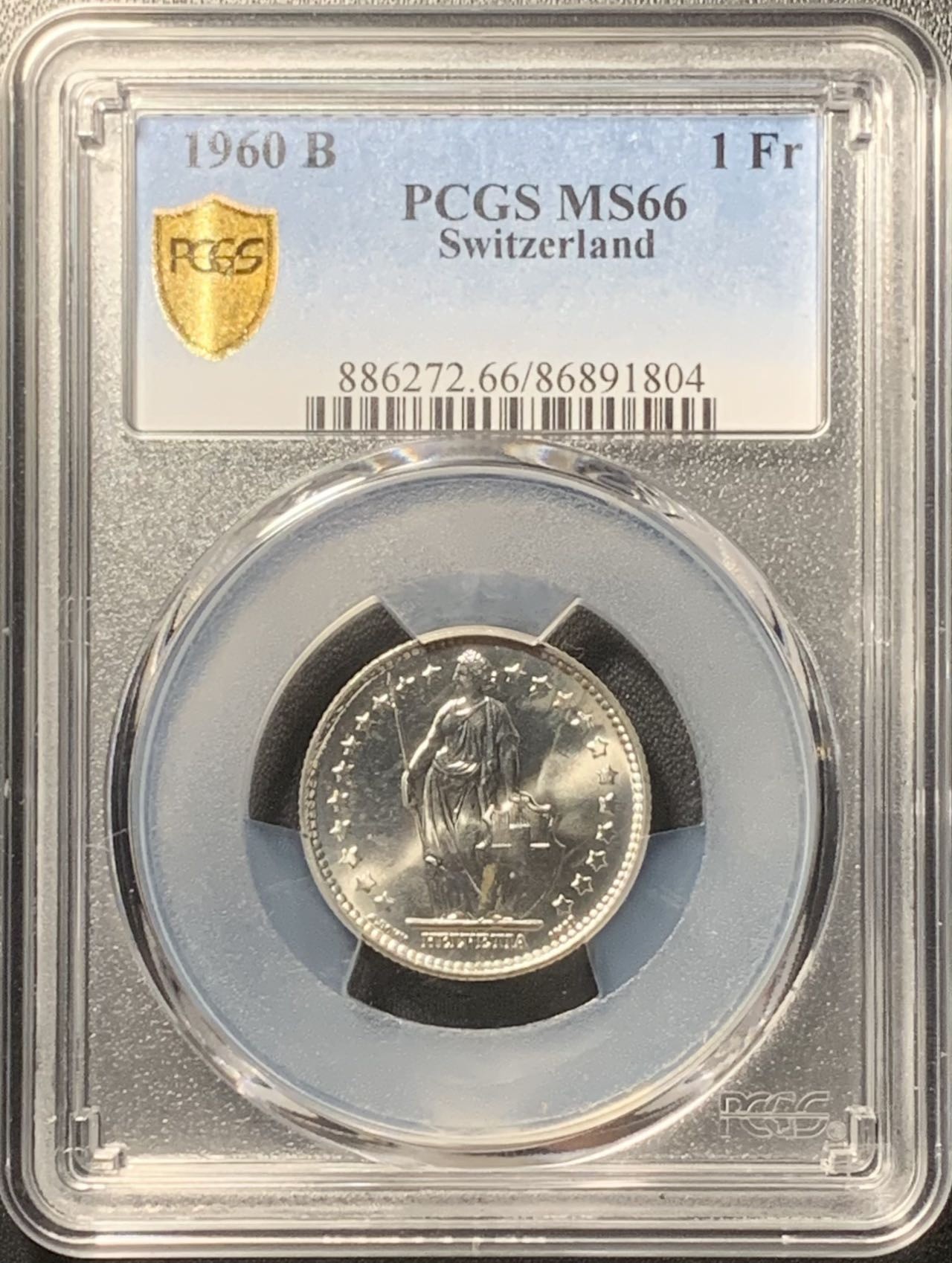 紫瑗钱币——第324期拍卖 瑞士 1960年 赫尔维蒂亚 1法郎 银币 PCGS MS66