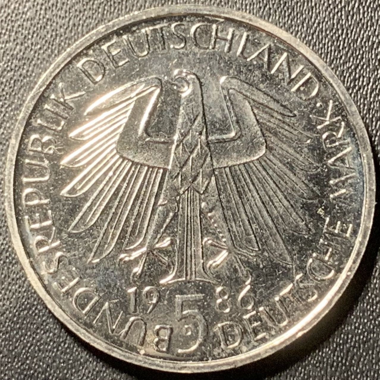 紫瑗钱币——第324期拍卖 联邦德国 1986年 D版 海德堡大学诞辰600周年 5马克 镍币 UNC