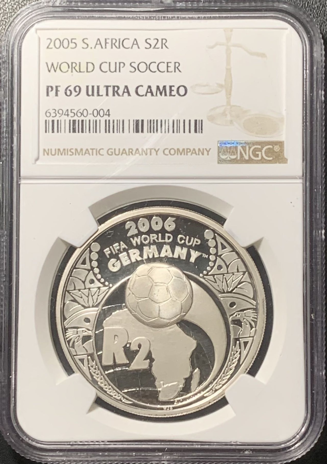 紫瑗钱币——第324期拍卖 南非 2005年 德国世界杯 2兰特 银币 NGC PR69 UC