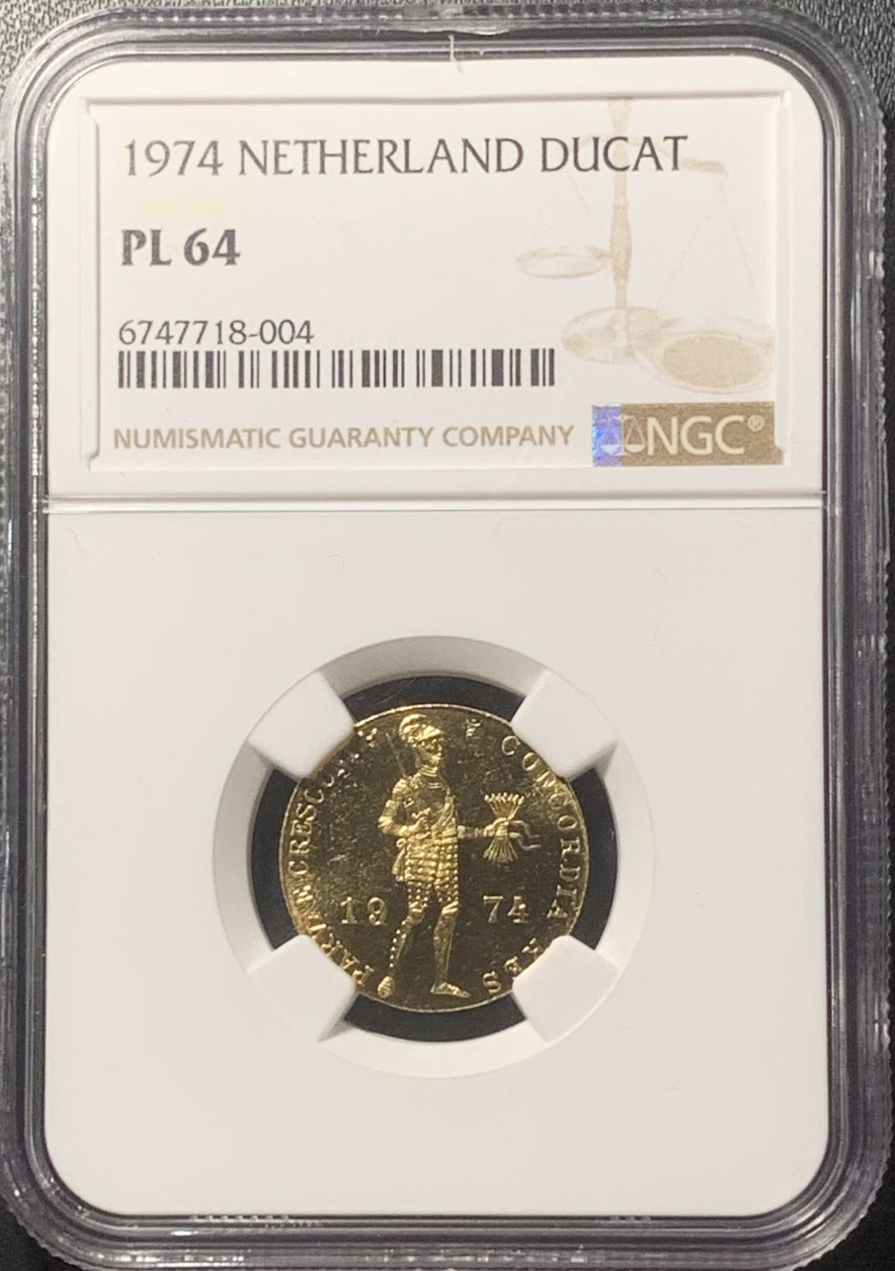 紫瑗钱币——第324期拍卖 荷兰 1974年 武士 1杜卡特 金币 NGC PL64
