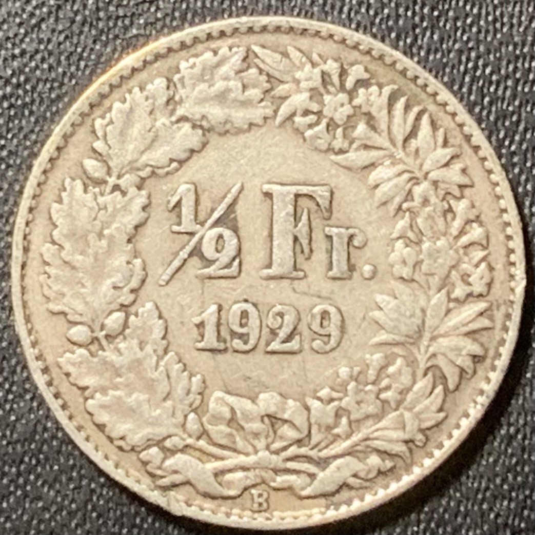 紫瑗钱币——第324期拍卖 瑞士 1929年 赫尔维蒂亚 1/2法郎 2.5克 0.835银
