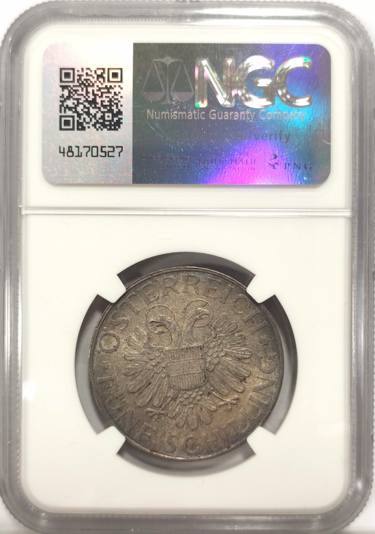 NGC MS62 奥地利1936年5先令银币，紫罗兰彩- 博洋堂- 博洋堂- 麦稀奇