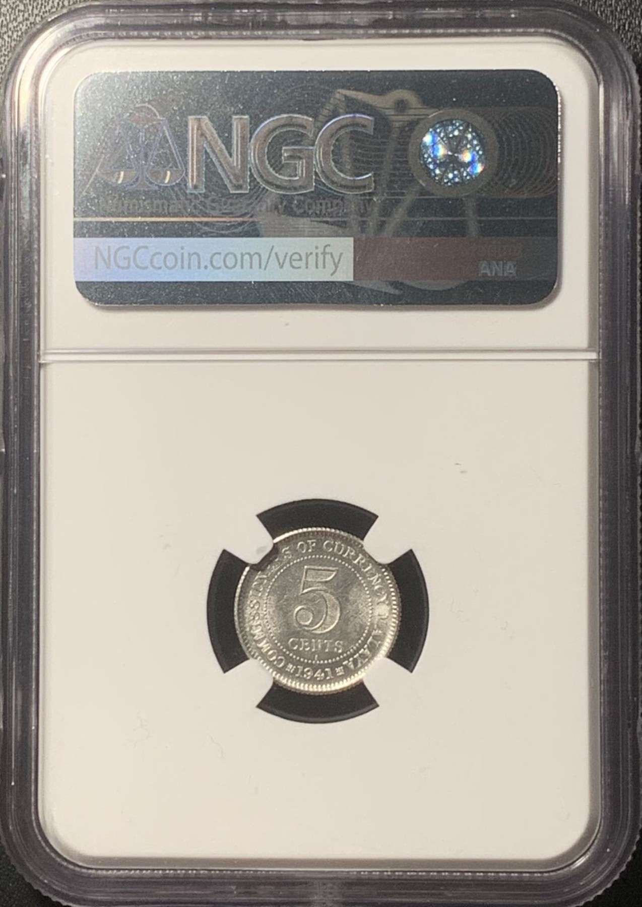 紫瑗钱币——第324期拍卖 马来亚 1941年 i版 乔治六世 5分 银币 NGC MS64