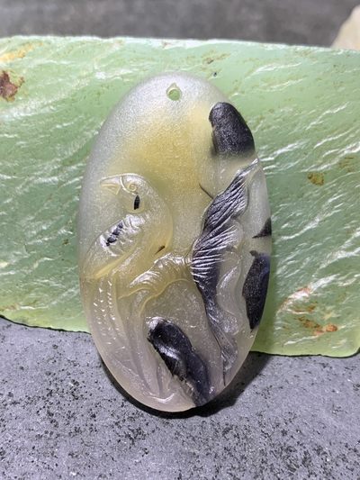 精美亚光高玉化巴西玛瑙手工俏色巧雕荷塘月色吊坠一个 - 精美亚光高玉化巴西玛瑙手工俏色巧雕荷塘月色吊坠一个
