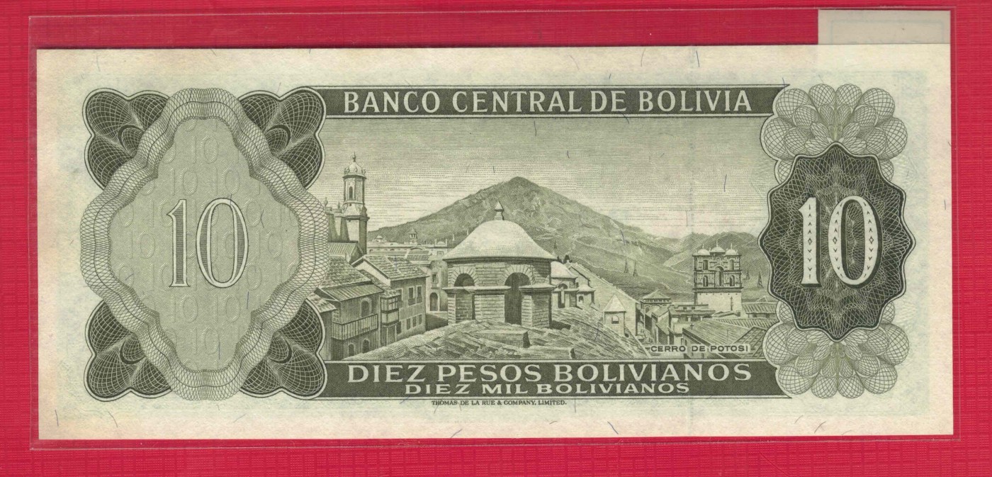 玻利维亚10玻利维亚诺 1962年 P-154 U3冠 无4 美洲纸币 实物图 UNC