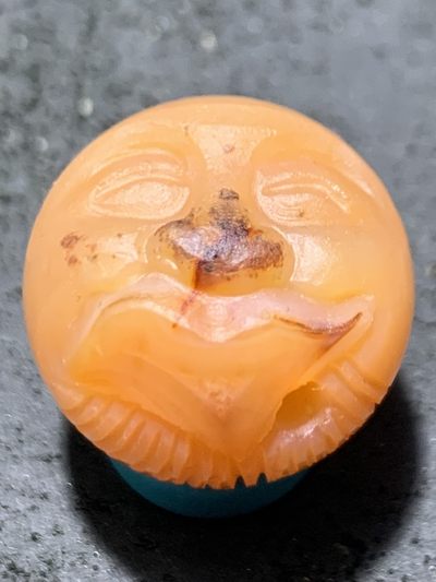 精美亚光高玉化巴西玛瑙手工俏色巧雕笑口常开圆珠一个！ - 精美亚光高玉化巴西玛瑙手工俏色巧雕笑口常开圆珠一个！