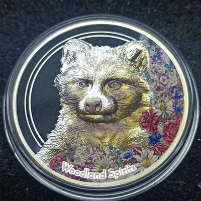 【淘币小摊】第二百零三拍 银币套币高值周六场 双十一买买买全场包邮  每日一拍 满百包邮可预留 每周一或周五发货  - 蒙古2020年森林精灵系列500唐吉1盎司精制高浮雕浣熊犬彩色银币 发行量1500枚
