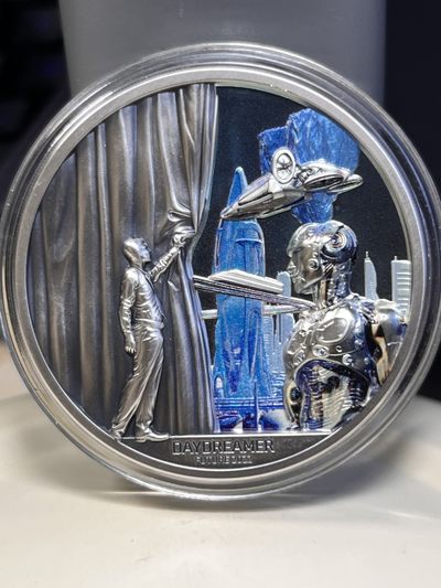 【海寕潮】拍卖第九十期 - 【海寧潮】帕劳2022年人类的未来2盎司仿古彩色纪念银币原价1650元，证书的国家印刷错误