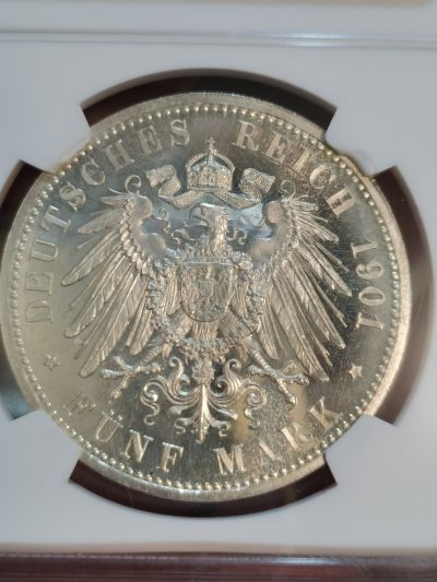 NGC-PF64CAMEO德国1901年普鲁士建国200周年精制5马克银币