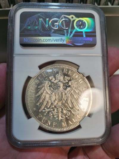 NGC-PF64CAMEO德国1901年普鲁士建国200周年精制5马克银币