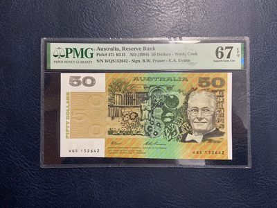 收藏联盟Quantum Auction 第303期拍卖  - 澳大利亚 ND (1994)年50元 PMG67  青霉素萃取提纯并投入临床应用者 弗洛里