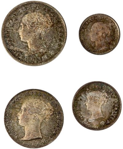 第25期钱币微拍 - PCGS PL63-67 英国 1857年 维多利亚女王 Maundy Set 濯足节银币 带盒 五彩镜面 实物极佳