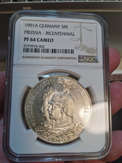 NGC-PF64CAMEO德国1901年普鲁士建国200周年精制5马克银币