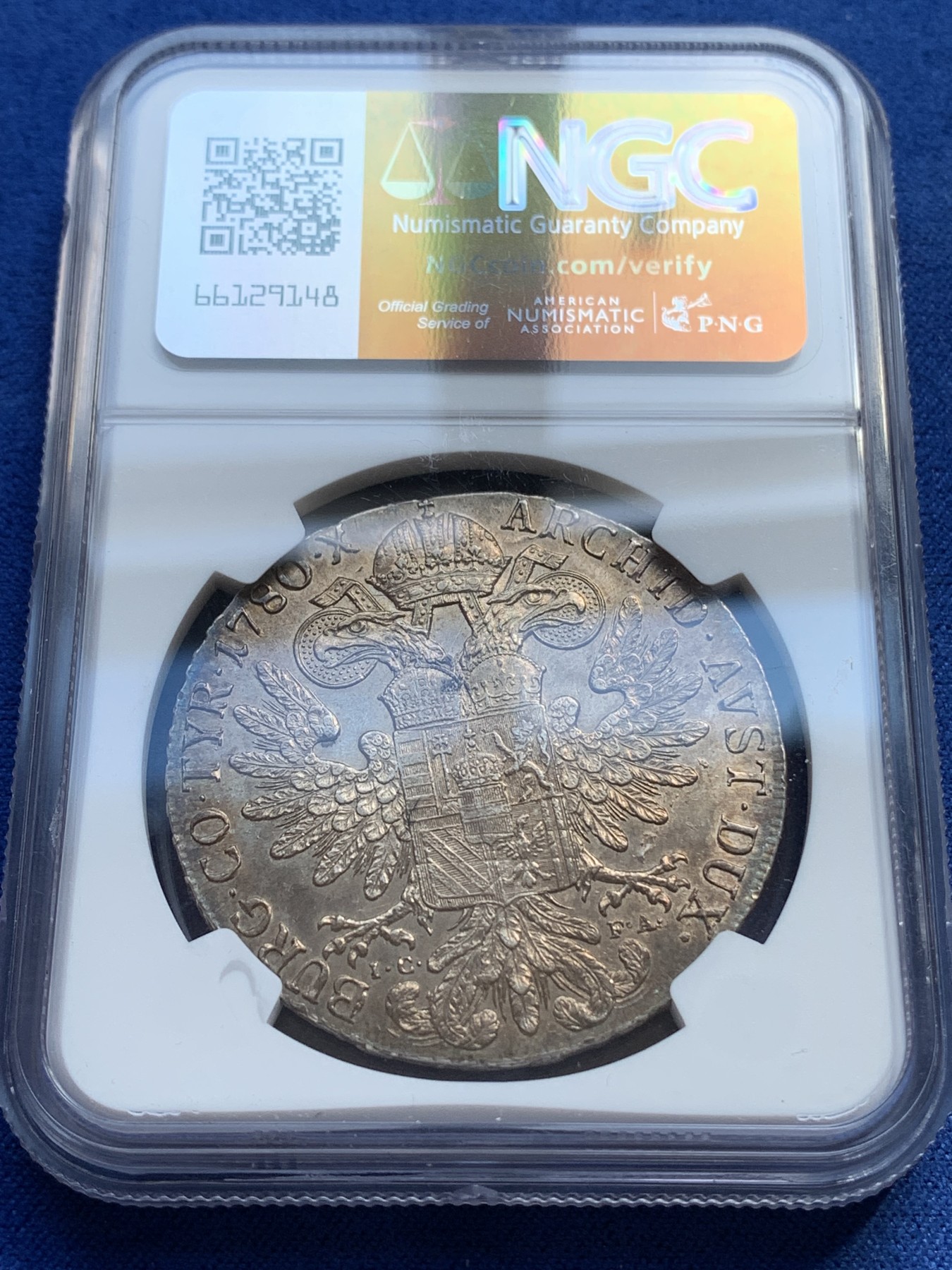 《竞宝斋》第215场-周日，周一 2场 (全场包邮) NGC-UNC 奥匈帝国 1780年 IC-FA版本 原铸玛利亚特蕾莎泰勒 金色五彩包浆，转光感明显