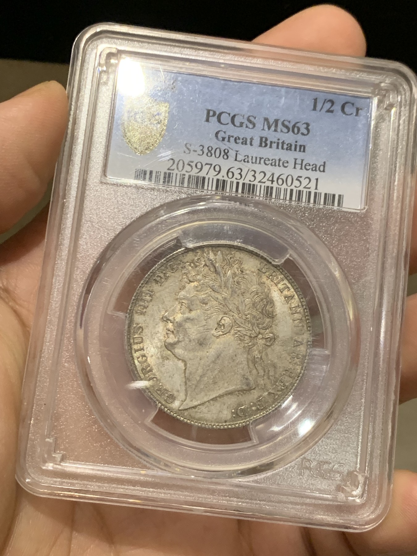 《竞宝斋》第215场-周日，周一 2场 (全场包邮) PCGS-MS63 1824英国乔治四世半克朗银币 金色极品包浆 稀有品种 P盒亚军分!