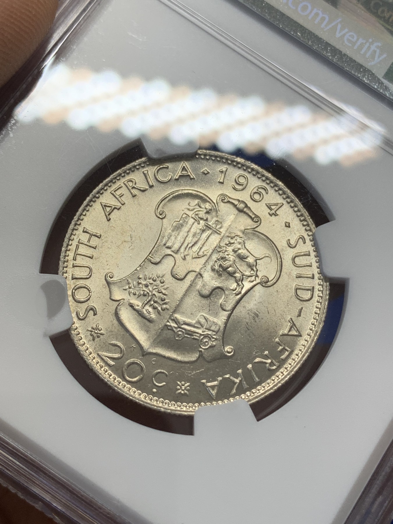 《竞宝斋》第215场-周日，周一 2场 (全场包邮) NGC MS63 南非1964年20分银币