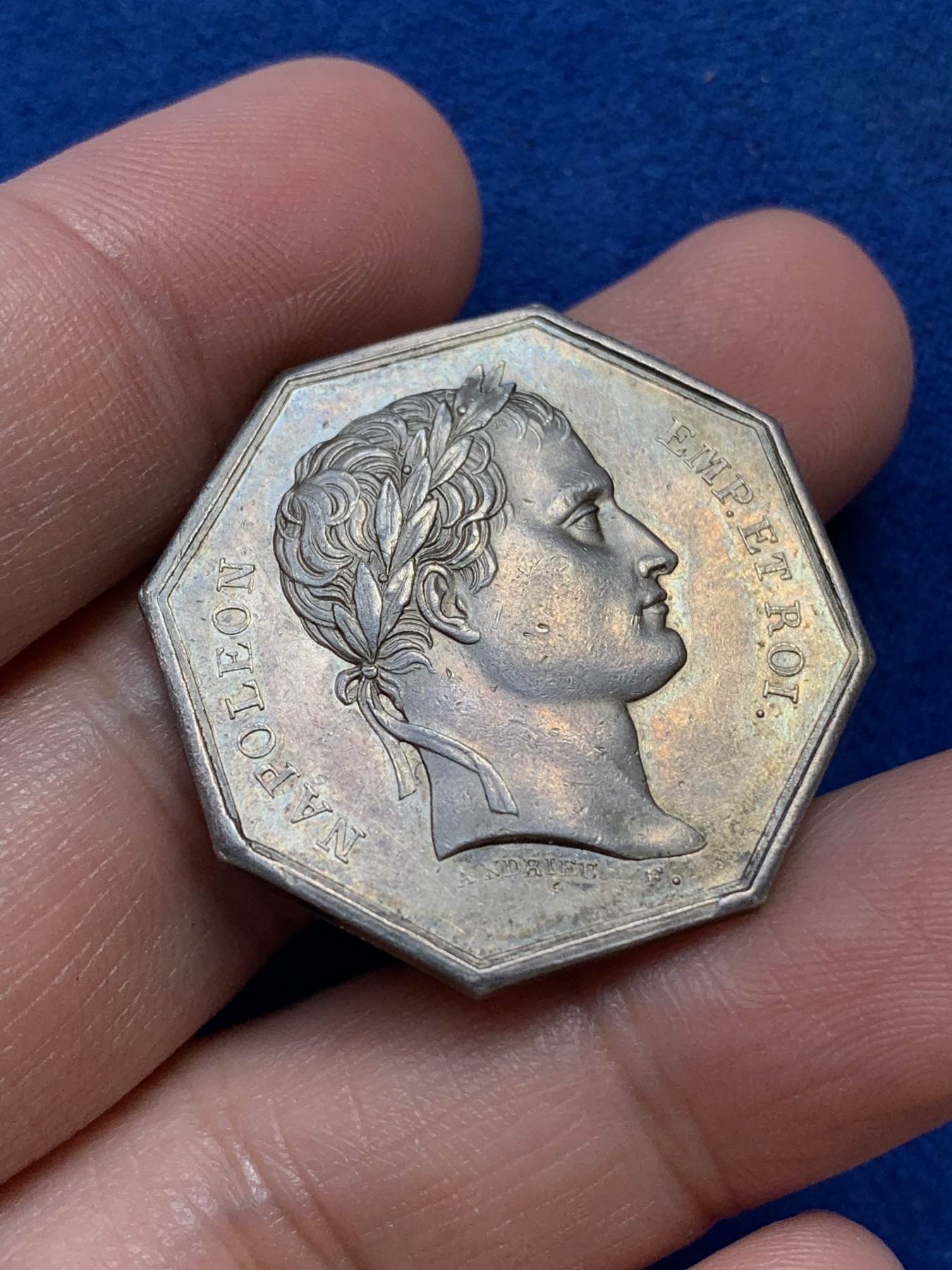 《竞宝斋》第215场-周日，周一 2场 (全场包邮) 法国 1809 拿破仑 迪耶普商会 银质八角代币 少见品种 早期无边铭 31.9mm 13.3克