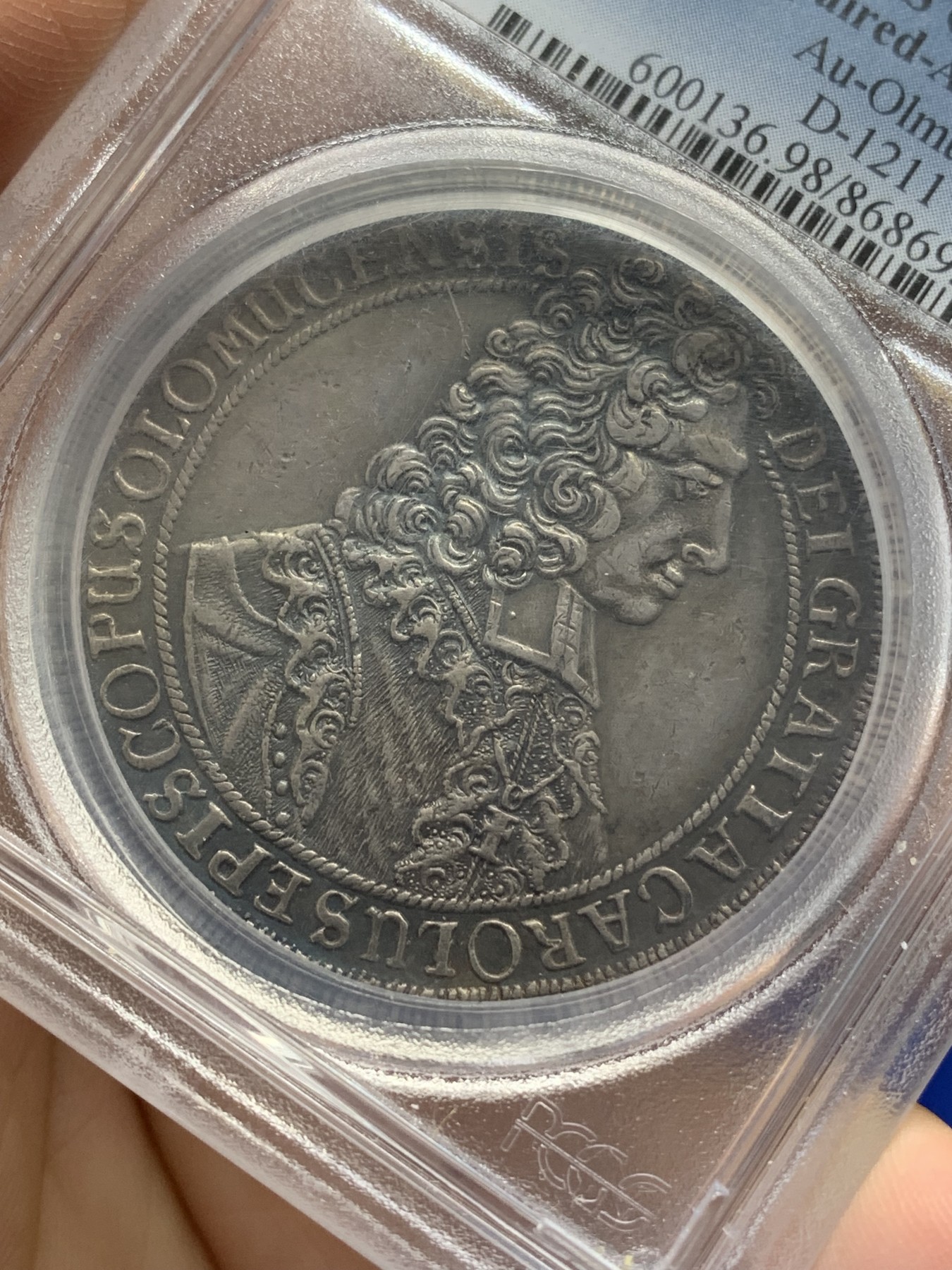 《竞宝斋》第215场-周日，周一 2场 (全场包邮) PCGS AUD 哈布斯堡1707年约瑟夫一世泰勒，德国州币奥尔姆兹教皇区，1泰勒大银币。很少见银币。喜欢哈布斯堡历史的朋友必选！细节见图