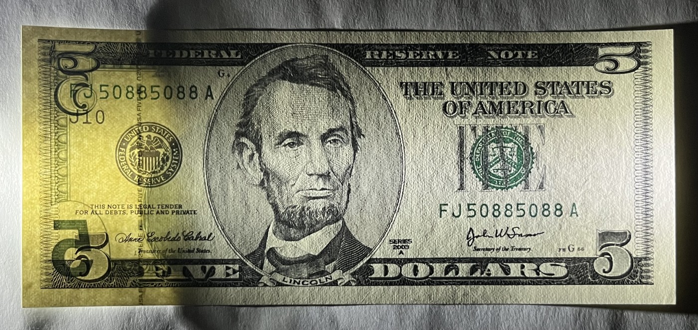 Chase Auction 第26期 - - 外钞、民国钞和人民币混合场！（临时有事，改到22号） 2003A版 5美元 大头版 50885088循环号 号码无47 德克萨斯州Fort Worth新印钞厂印刷