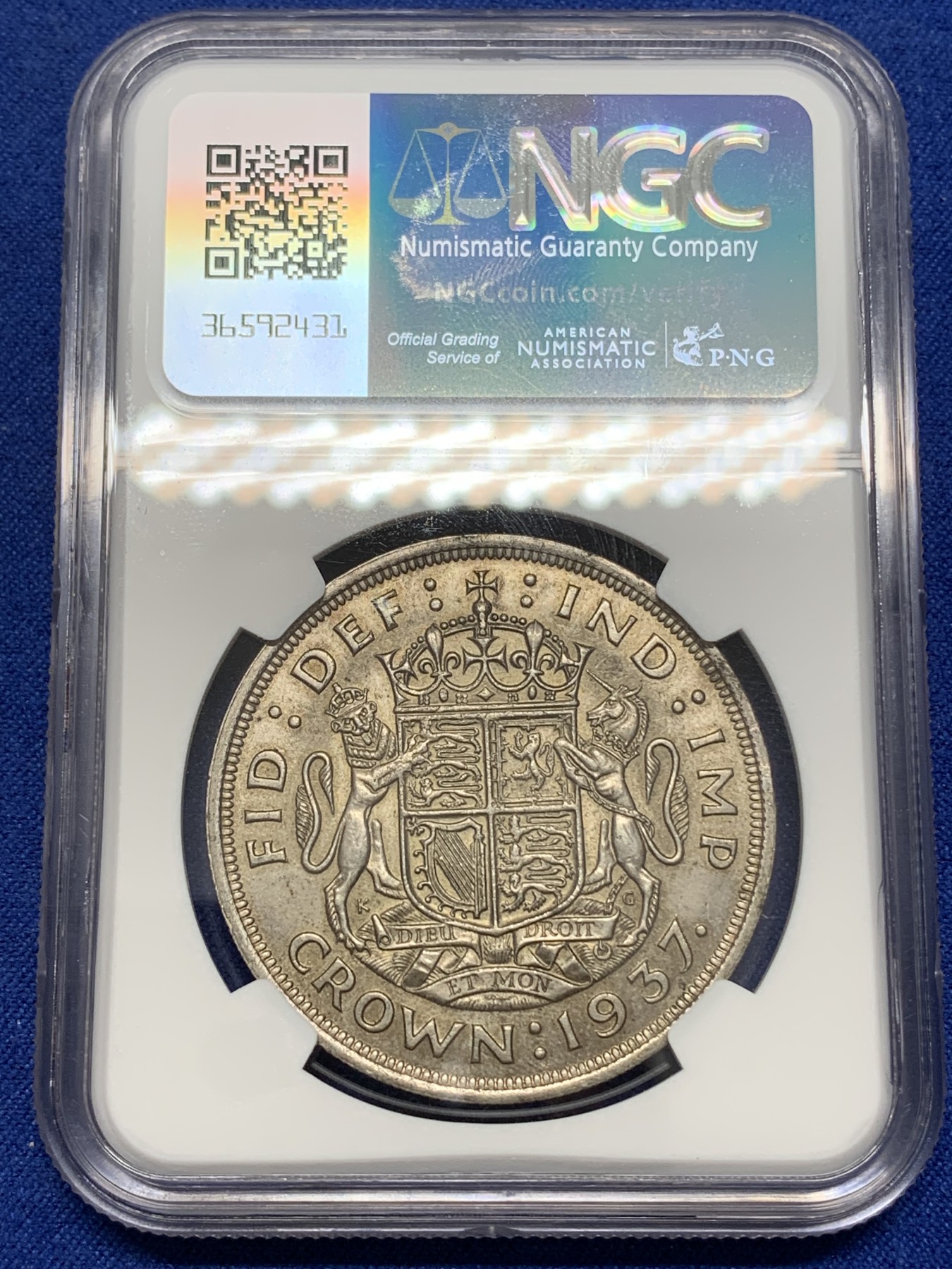 《竞宝斋》第215场-周日，周一 2场 (全场包邮) NGC- MS63 英国1937年乔治六世登基纪念克朗大银币， 光度很强