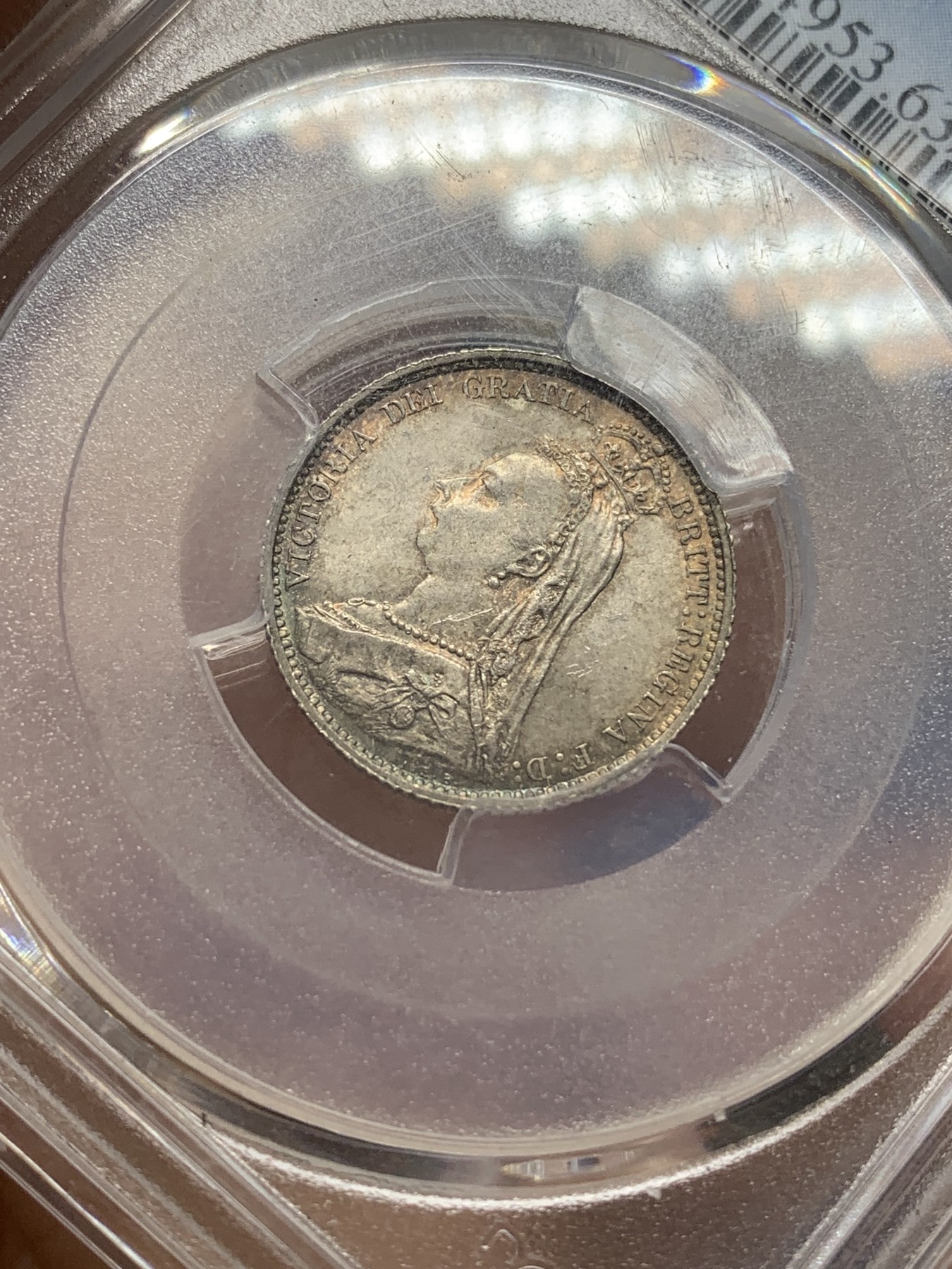 《竞宝斋》第215场-周日，周一 2场 (全场包邮) PCGS-MS63 1888年 英国维多利亚 6便士银币 原光彩包浆