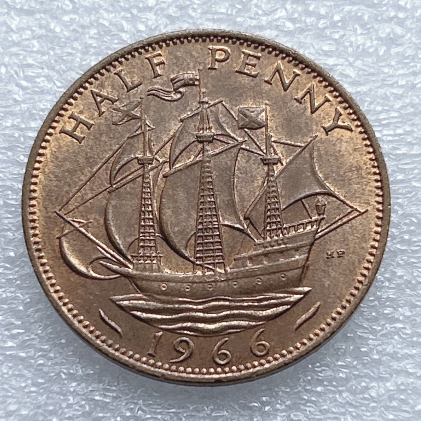 全场一元起拍 世界钱币散币专场 第37期 英国1966年半便士 一帆风顺 伊丽莎白二世女王铜币