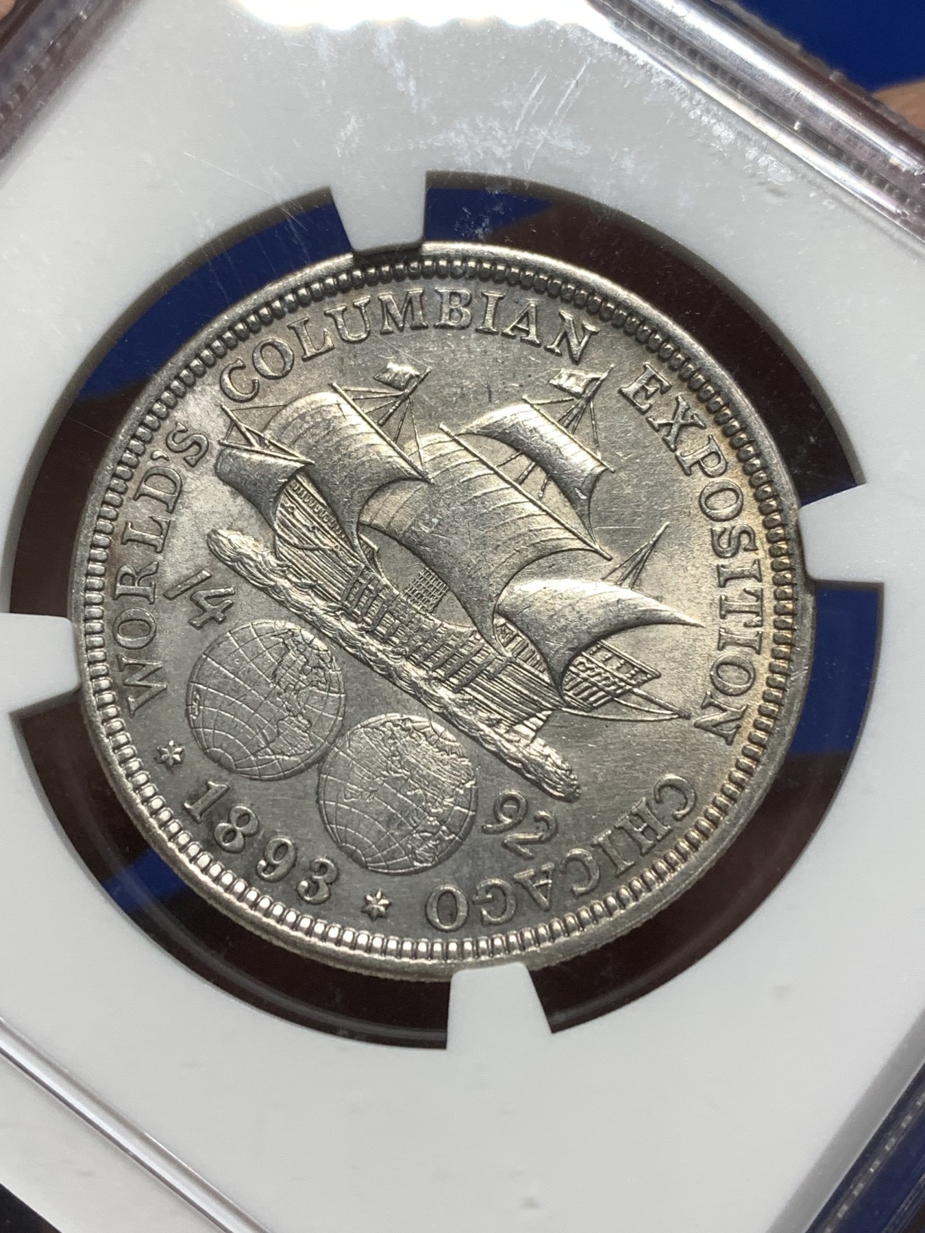 《竞宝斋》第215场-周日，周一 2场 (全场包邮) NGC-MS62 美国 1893年 纪念哥伦布 50美分 银币