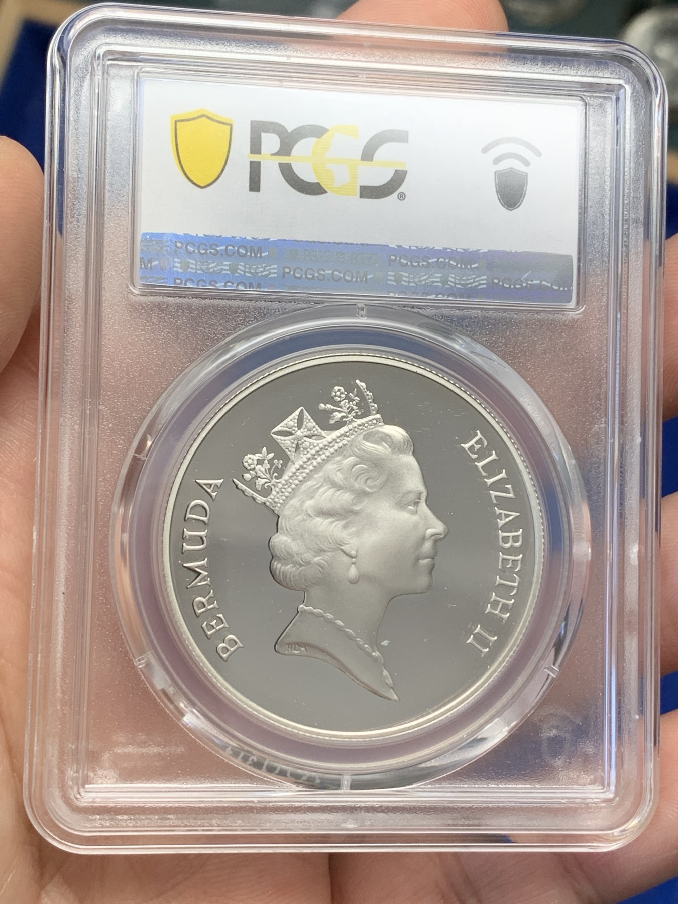 《竞宝斋》第215场-周日，周一 2场 (全场包邮) PCGS金盾 MS68 百慕大1986年海龟1克朗普制大银币，普制的发行量比精制的要少