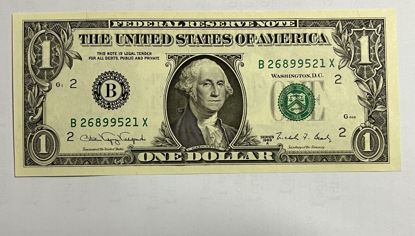 Chase Auction 第26期 - - 外钞、民国钞和人民币混合场！（临时有事，改到22号） 1988A版 1美元 经典老版 Washington老印钞厂出品（区分新老印钞厂的首版）