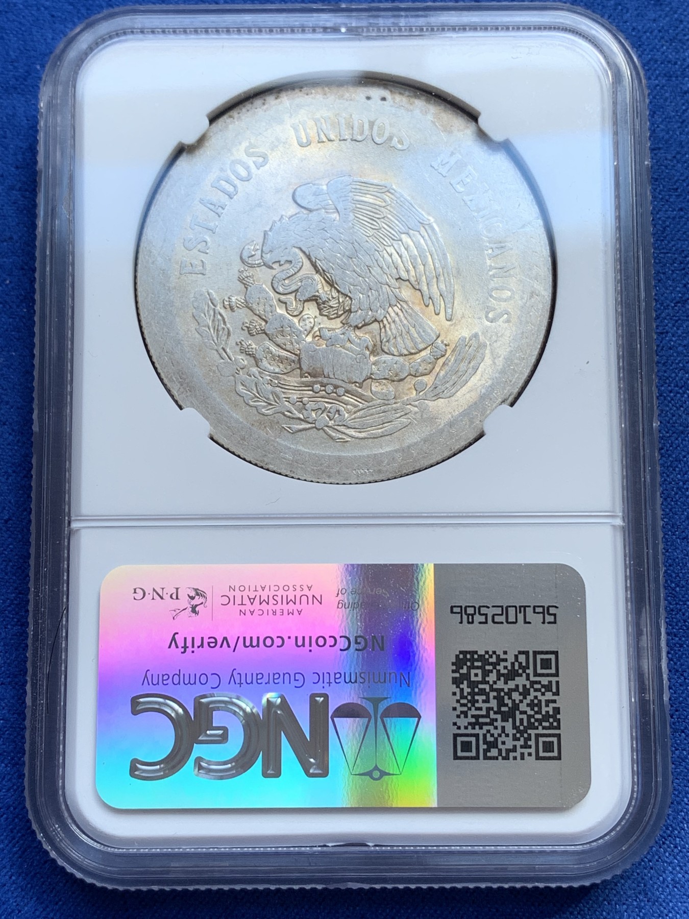 《竞宝斋》第215场-周日，周一 2场 (全场包邮) NGC-AU55 安圭拉1967年加盖墨西哥1948年5比索 MS状态转光感十足，低评