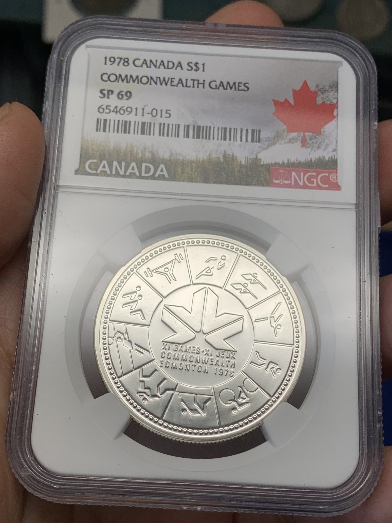 《竞宝斋》第215场-周日，周一 2场 (全场包邮) NGC SP69 加拿大1978年英联邦运动会1元银币