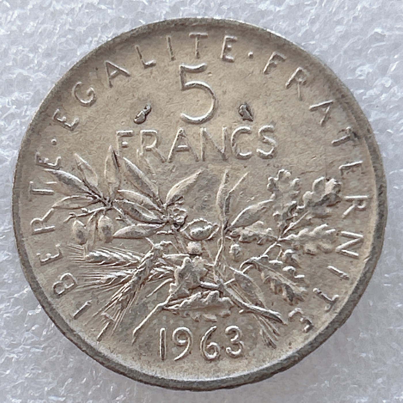 全场一元起拍 世界钱币散币专场 第37期 法国银币播种女神撒种者1963年5法郎银币 12g