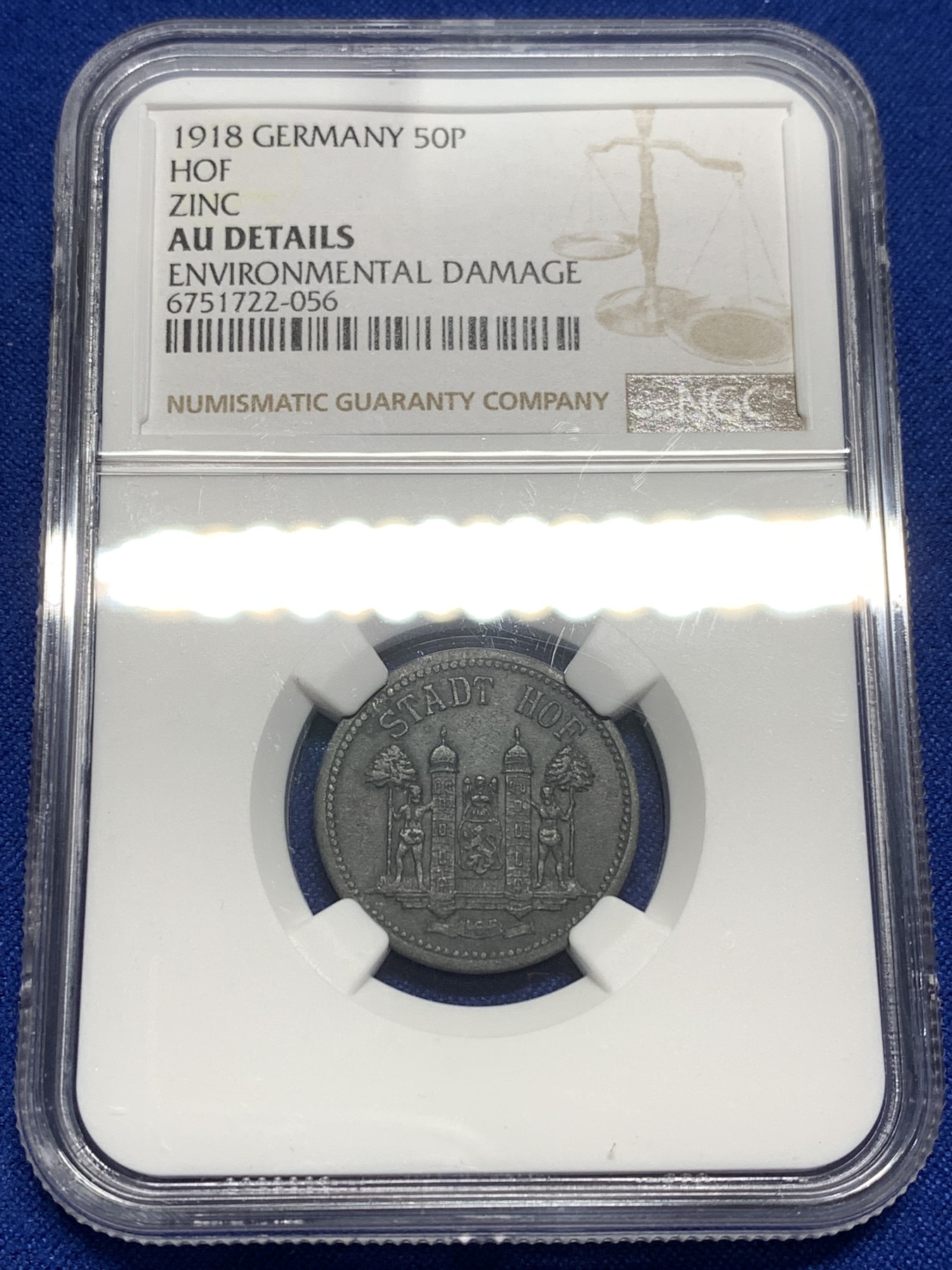 《竞宝斋》第215场-周日，周一 2场 (全场包邮) NGC AUD 1918年德紧 50P Zinc Hof代币