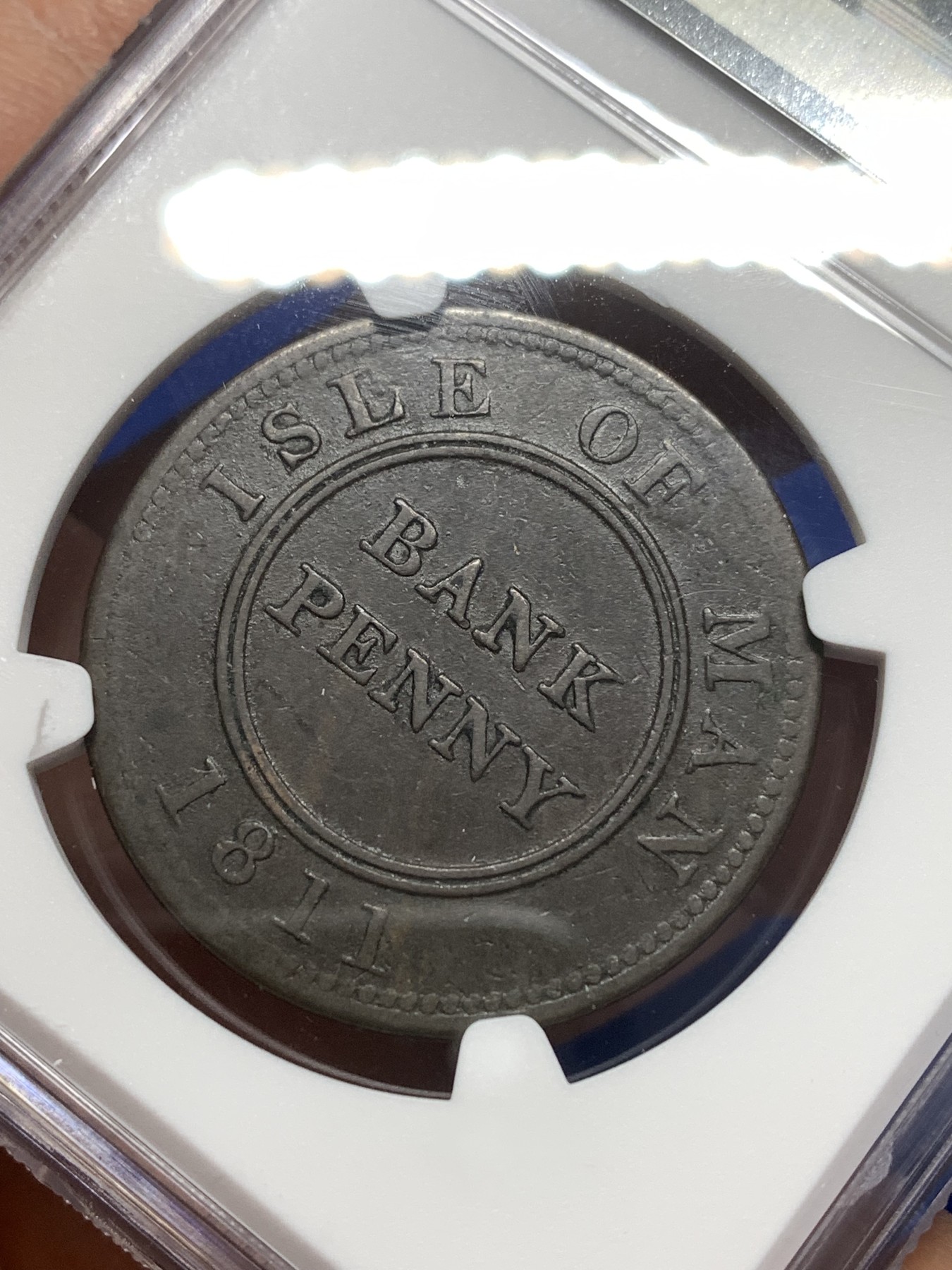 《竞宝斋》第215场-周日，周一 2场 (全场包邮) NGC Fine Details 1811年英属马恩岛1便士铜质代币