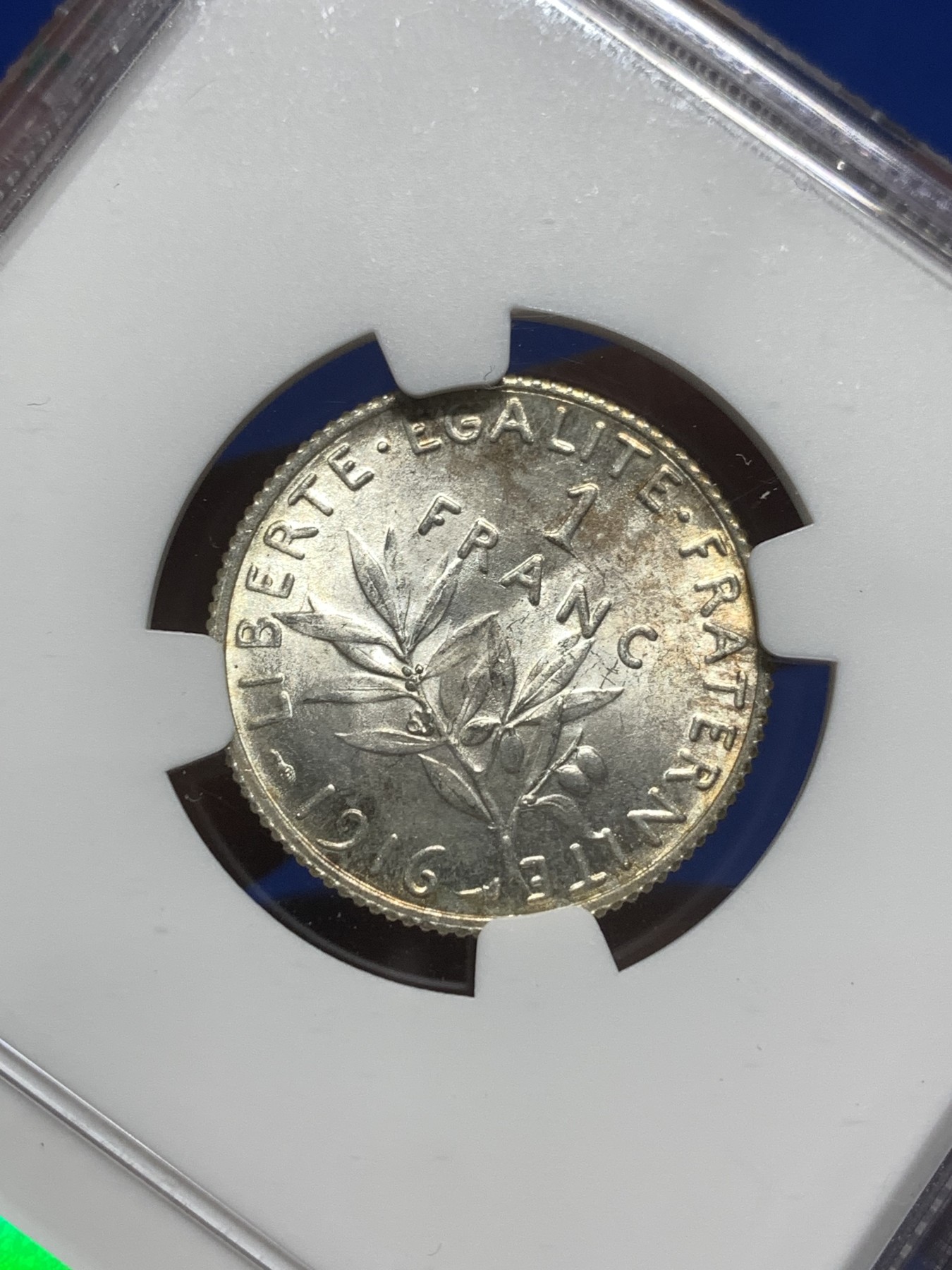 《竞宝斋》第215场-周日，周一 2场 (全场包邮) NGC MS63 法国1916年播种女神1法郎银币