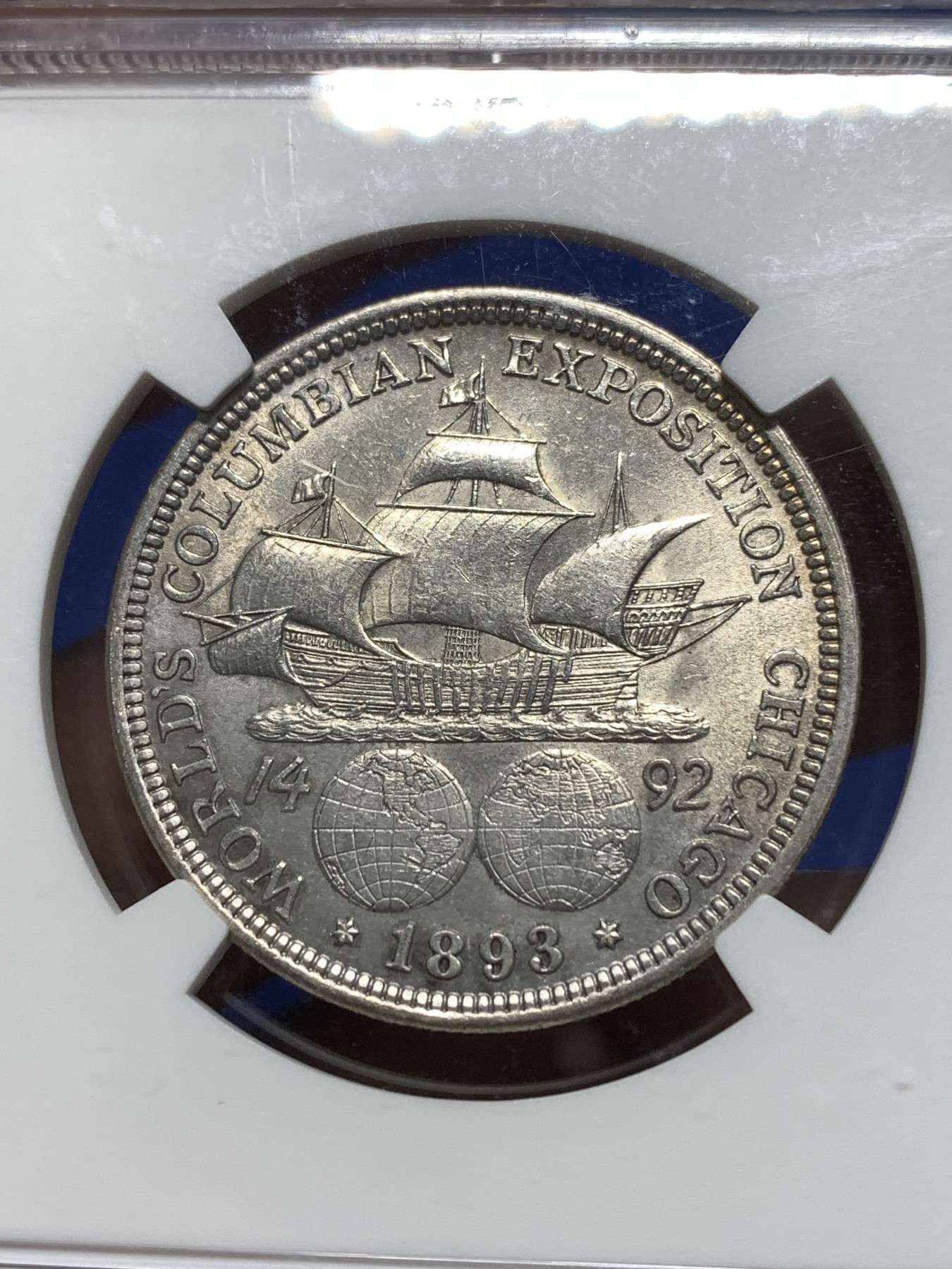 《竞宝斋》第215场-周日，周一 2场 (全场包邮) NGC-MS62 美国 1893年 纪念哥伦布 50美分 银币