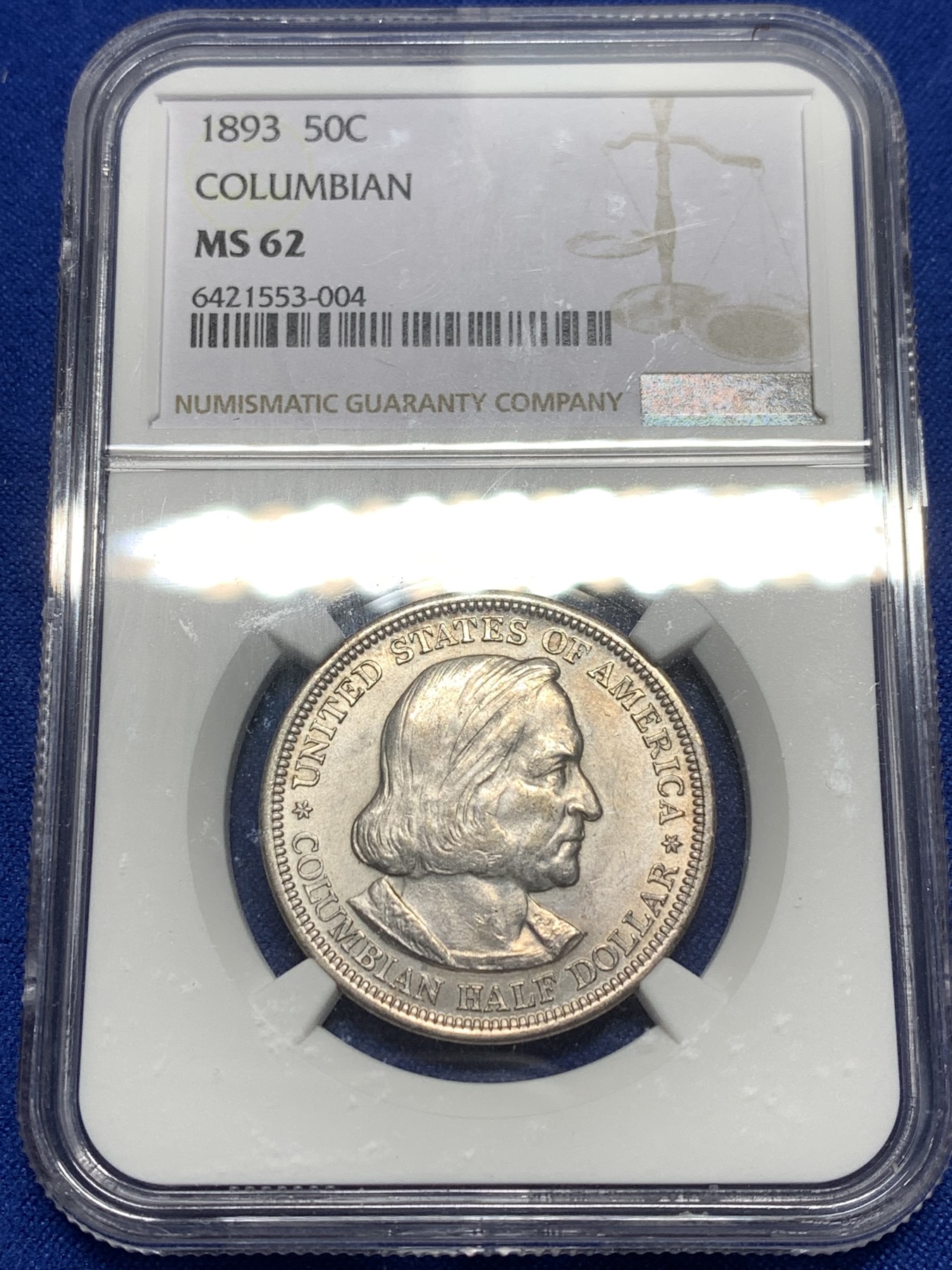 《竞宝斋》第215场-周日，周一 2场 (全场包邮) NGC-MS62 美国 1893年 纪念哥伦布 50美分 银币