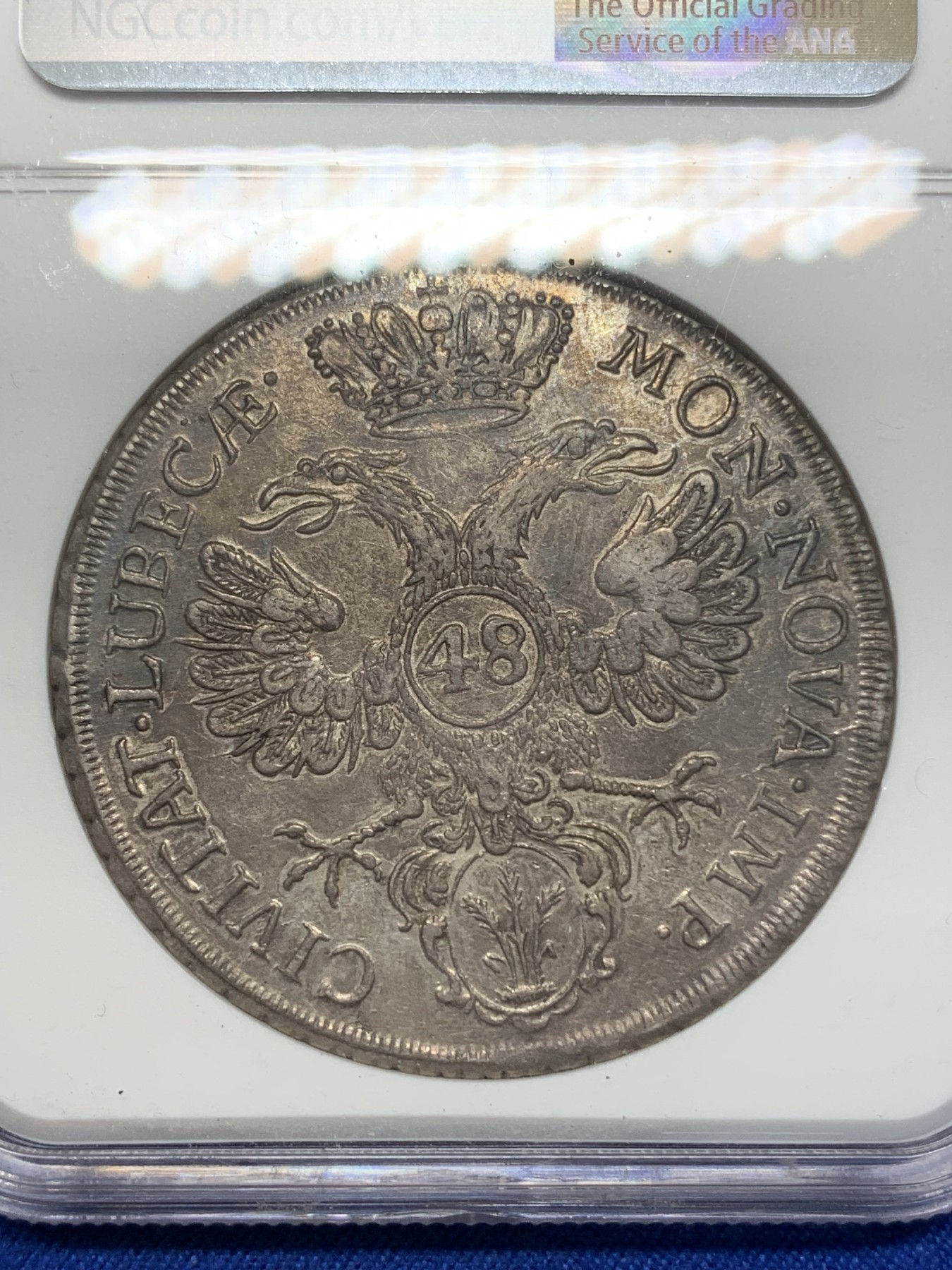 《竞宝斋》第215场-周日，周一 2场 (全场包邮) 唯一冠军分！NGC-AU58 德国 1752年吕贝克帝国自由市 48先令银币 底板带光 味道十足