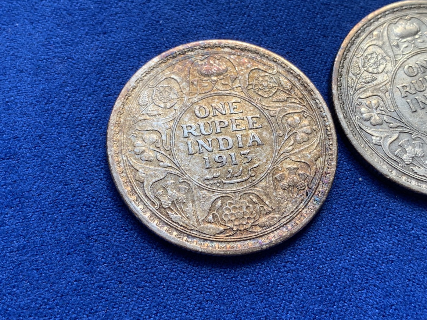 《竞宝斋》第215场-周日，周一 2场 (全场包邮) 两枚一组 英属印度乔治五世卢比银币 1912年+1913年，917高银，凑套必备。