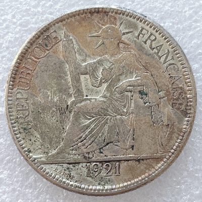 全场一元起拍 世界钱币散币专场 第37期 - 法属印度支那1921年1皮阿斯特坐洋大银币 少见无字版 27g 发行量485万枚