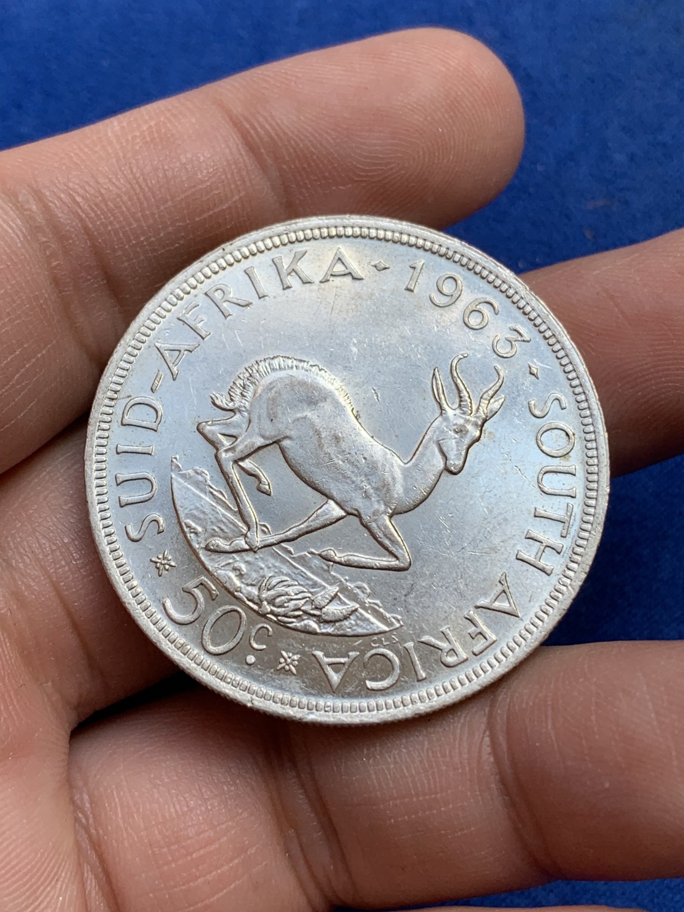 《竞宝斋》第215场-周日，周一 2场 (全场包邮) 南非1963年羚羊50分大银币，原光好品相