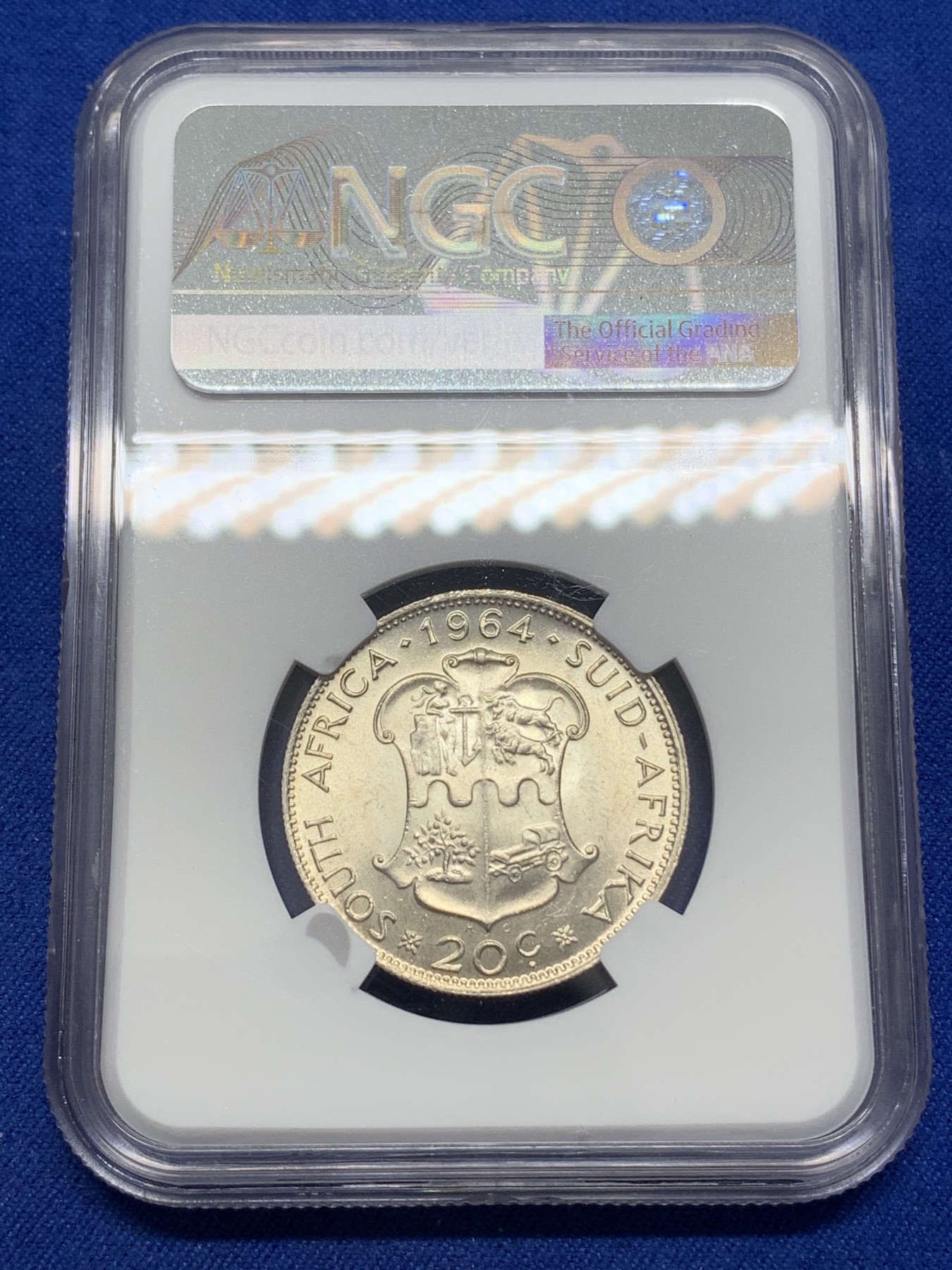 《竞宝斋》第215场-周日，周一 2场 (全场包邮) NGC MS63 南非1964年20分银币